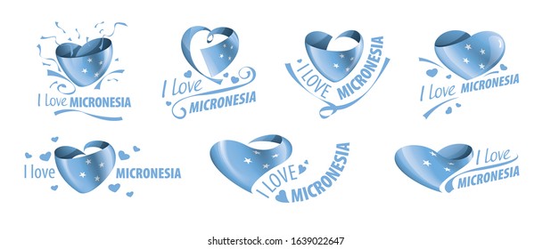 National flag of the Micronesia in the shape of a heart and the inscription I love Micronesia. Vector illustration