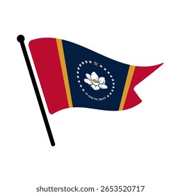 Bandeira nacional do Mississippi. Mississippi bandeira computador digital vetor ilustração ícone design. Bandeira de mastro flutuante.