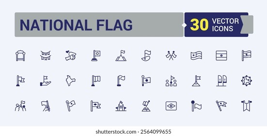 National flag modern icons set. It contains symbols to point, direction, start, flag, location, site and more. Thin linear style icons. Vector illustration in modern line style.