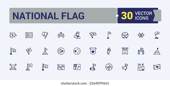 National flag modern icons set. It contains symbols to point, direction, start, flag, location, site and more. Thin linear style icons. Vector illustration in modern line style.