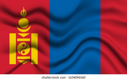 National flag of Mongolia. Abstract national flag waving with curved fabric background. Realistic waving flag of Mongolia vector background.