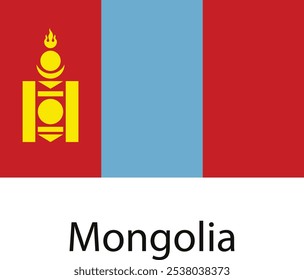 The national flag of Mongolia, a horizontal tricolor of red, blue, and red with a yellow Soyombo symbol on the left side.