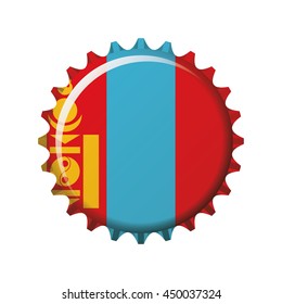 National flag of Mongolia on a bottle cap. Vector Illustration