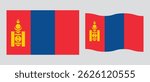 The national Flag of Mongolia vector illustration with standard size and proportion. National flag emblem with accurate size and colors. Mongolia official national flag.