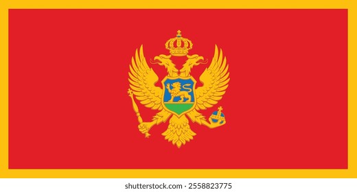 The national flag of Montenegro has a red field with gold border and the coat of arms of Montenegro in its center. It was officially adopted on 13 July 2004