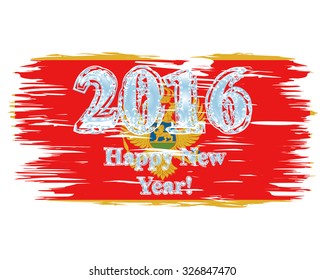 The national Flag of  Montenegro  painted with a brush colored inks. Effects of the country. Happy New Year 2016. Merry Christmas. Background, grunge, paint. Image. Vector. Icon.