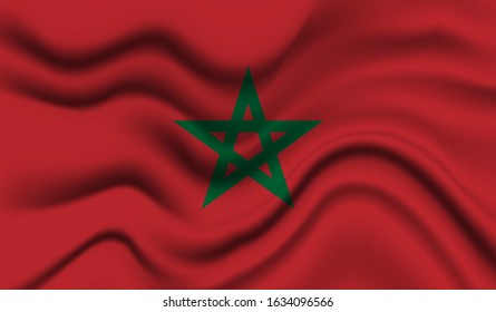 National flag of Morocco. Abstract national flag waving with curved fabric background. Realistic waving flag of Morocco vector background.