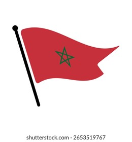 Bandeira nacional de Marrocos. Bandeira do Marrocos computador digital vetor ilustração ícone design.  Bandeira de mastro flutuante.