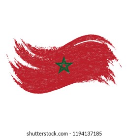 National Flag Of Morocco, Designed Using Brush Strokes,Isolated On A White Background. Vector Illustration. Use For Brochures, Printed Materials, Logos, Independence Day.