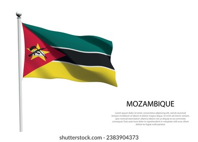 National flag Mozambique isolated waving on white background