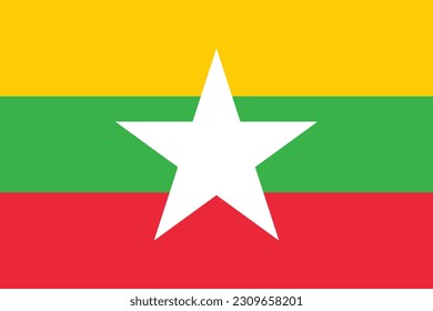 The national flag of Myanmar. Flag icon. Standard color. Standard size. Rectangular flag. Computer illustration. Digital illustration. Vector illustration.