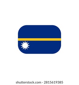 National flag of Nauru featuring blue field with gold horizontal band and white star. Rounded corner button graphic representing the micronesian island nation in the pacific.