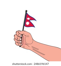 national flag of Nepal in the original colours and on the stick