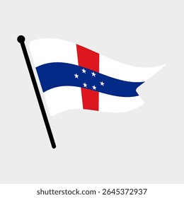 Bandeira nacional das Antilhas Holandesas.  Bandeira das Antilhas Holandesas computador digital vetor ilustração ícone design.  Bandeira de mastro flutuante.