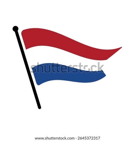 National flag of Netherlands.  Netherlands flag computer digital vector illustration icon design.  Fluttering flagpole flag.