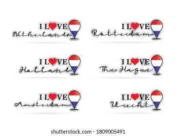 The national flag of the Netherlands and the inscription I love Netherlands. Vector EPS10