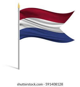 The national flag of Netherlands on a pole. The wavy fabric. The sign and symbol of the country. Realistic vector.