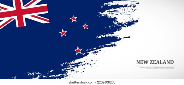 National flag of New Zealand with textured brush flag. Artistic hand drawn brush flag banner background