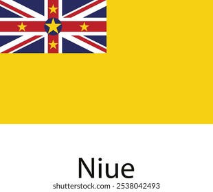 La bandera nacional de Niue, con un campo amarillo con el Union Jack británico en el cantón y una sola estrella amarilla de cuatro puntas en el centro del Union Jack.