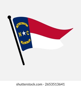 Bandeira nacional da Carolina do Norte.  Bandeira da Carolina do Norte computador digital vetor ilustração ícone design.  Bandeira de mastro flutuante.