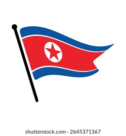 Bandeira nacional da Coreia do Norte.  Bandeira da Coreia do Norte computador digital vetor ilustração ícone design.  Bandeira de mastro flutuante.