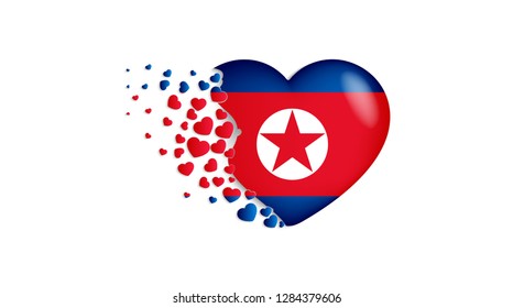 National flag of North Korea in heart illustration. With love to North Korea country. The national flag of North Korea fly out small hearts