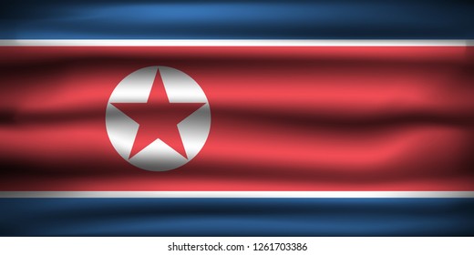 National Flag of North Korea KP. Front view, official colors and correct proportion. Realistic vector illustration.