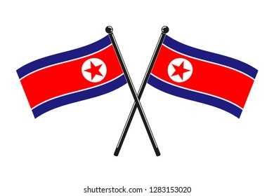 National flag of the North Korea on the stick isolated in the original size and colours