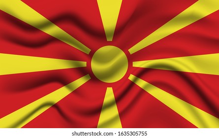 National flag of North Macedonia. Abstract national flag waving with curved fabric background. Realistic waving flag of North Macedonia vector background.