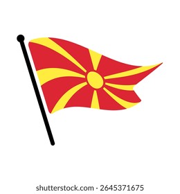 Bandeira nacional da Macedônia do Norte.  Bandeira da Macedônia do Norte computador digital vetor ilustração ícone design.  Bandeira de mastro flutuante.