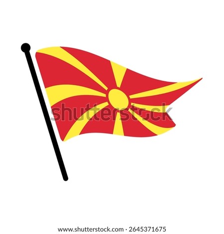 National flag of North Macedonia.  North Macedonia flag computer digital vector illustration icon design.  Fluttering flagpole flag.