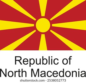 The national flag of North Macedonia, featuring a red field with a yellow sun and rays.