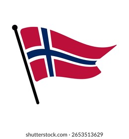 Bandeira nacional da Noruega.  Bandeira da Noruega computador digital vetor ilustração ícone design.  Bandeira de mastro flutuante.