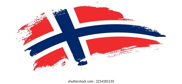 National flag of Norway with curve stain brush stroke effect on white background