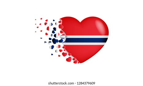 National flag of Norway in heart illustration. With love to Norway country. The national flag of Norway fly out small hearts