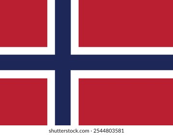 A bandeira nacional da Noruega é vermelha com um azul-marinho escandinavo cruzado em branco que se estende até os bordos da bandeira