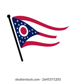 Bandeira nacional de Ohio, Estados Unidos.  Design de ícone de ilustração de vetor digital da bandeira de Ohio.  Bandeira de mastro flutuante.