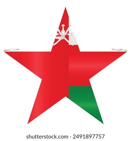 National Flag of Oman. Omani flag in star shape. Middle East Country. Oman flags isolated on white background. Editable vector EPS available