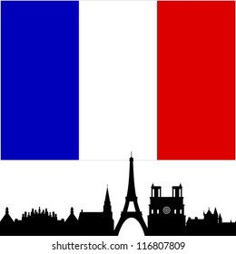 National Flag and the outline of buildings and architectural structures. The illustration on a white background.