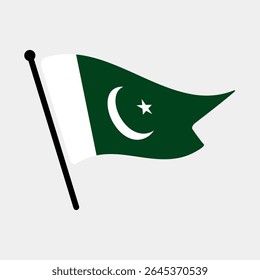 National flag of Pakistan.  Pakistan flag computer digital vector illustration icon design.  Fluttering flagpole flag.