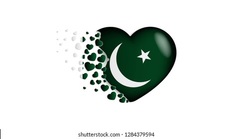 National flag of Pakistan in heart illustration. With love to Pakistan country. The national flag of Pakistan fly out small hearts