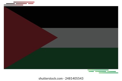 National Flag of Palestine in black shadow. Palestinian flag in Rectangle shape. Middle east. Gaza flag isolated on white background. Editable vector EPS available