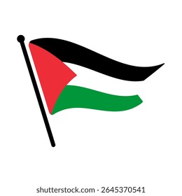 Bandeira nacional da Palestina.  Bandeira da Palestina computador digital vetor ilustração ícone design.  Bandeira de mastro flutuante.