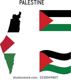 national flag of Palestine . free palestine . national flag and map of palestine offical color icons . vector illustration on white backround 