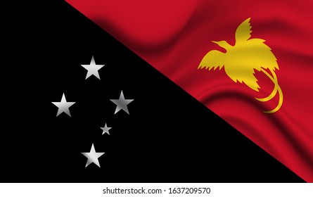 National flag of Papua New Guinea. Abstract national flag waving with curved fabric background. Realistic waving flag of Papua New Guinea vector background.