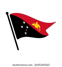 National flag of Papua New Guinea.  Papua New Guinea flag computer digital vector illustration icon design.  Fluttering flagpole flag.