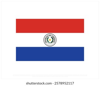 National flag of PARAGUAY on a white background, Editable Vector illustration of PARAGUAY flag, National Day design, Flag of Paraguay flat design, National Day of Paraguay