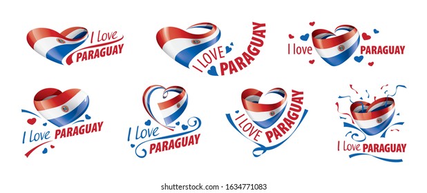 National flag of the Paraguay in the shape of a heart and the inscription I love Paraguay. Vector illustration