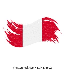 National Flag Of Peru, Designed Using Brush Strokes,Isolated On A White Background. Vector Illustration. Use For Brochures, Printed Materials, Logos, Independence Day.