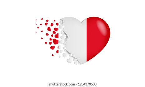 National flag of Peru in heart illustration. With love to Peru country. The national flag of Peru fly out small hearts